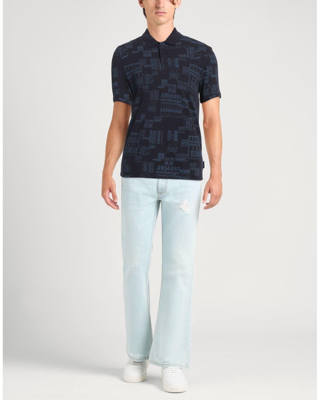 ARMANI EXCHANGE Blue Polo Shirt Cotton, Elastane for men