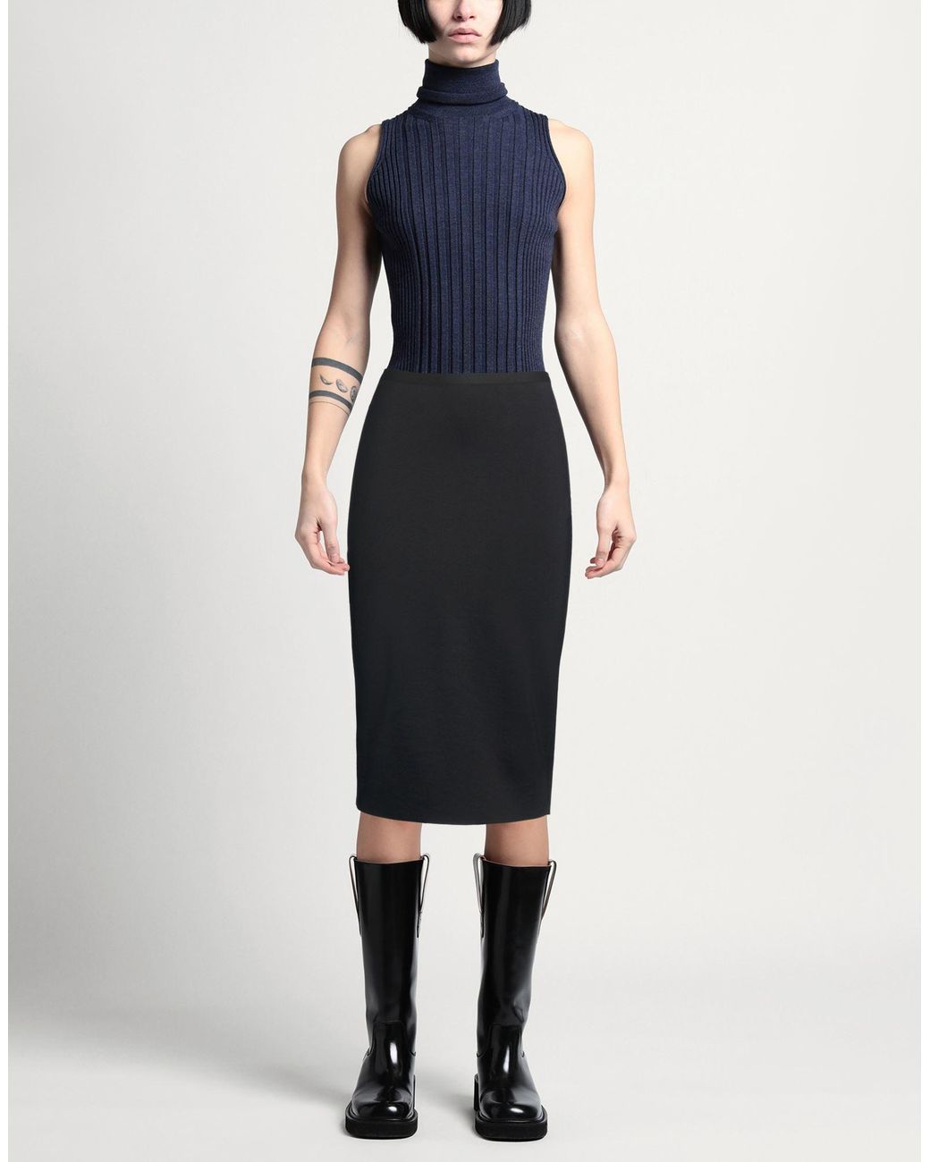 BLUE BROTHERS Black Midi Skirt Viscose, Polyamide, Elastane