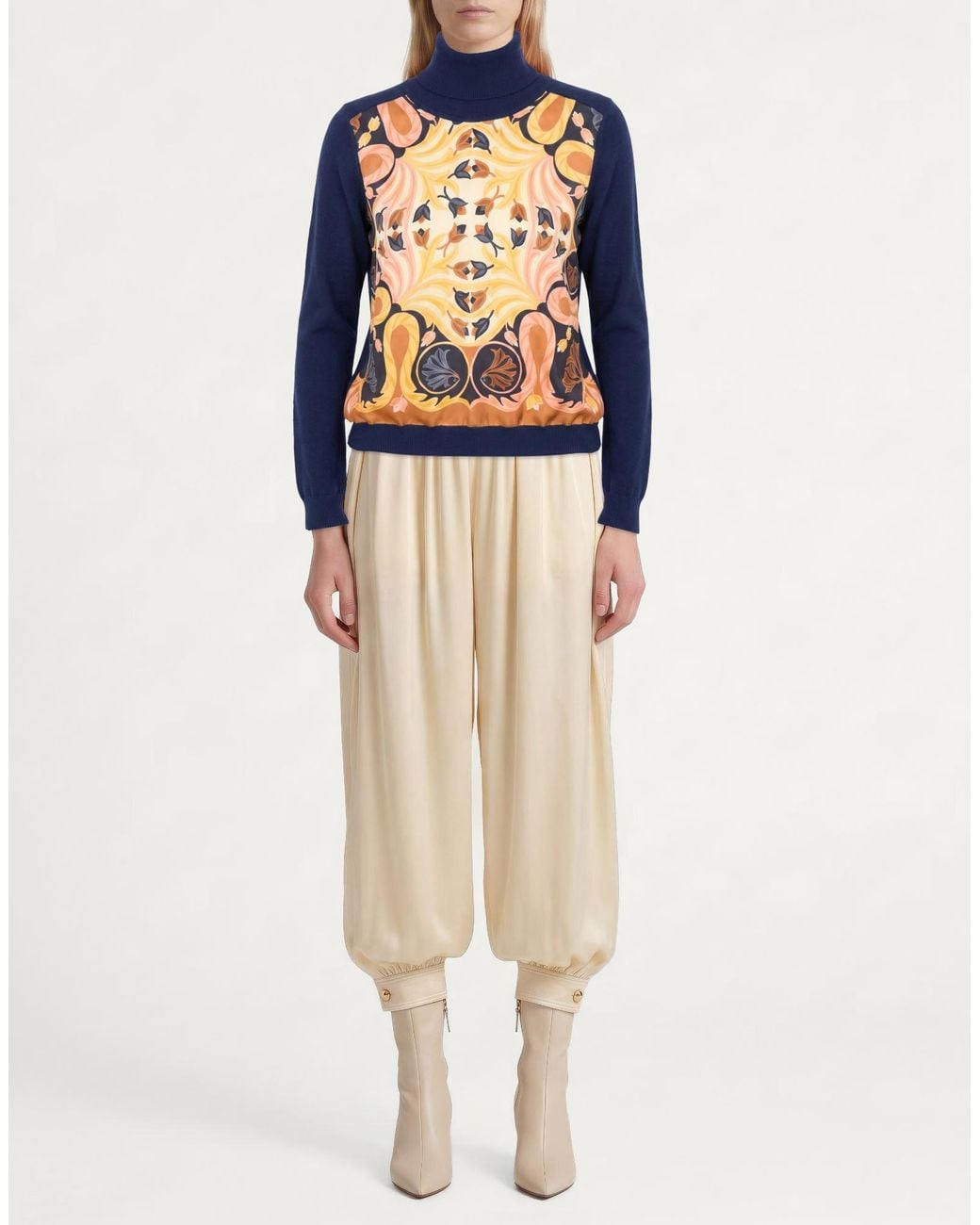 Etro Blue Midnight Turtleneck Wool, Cashmere, Silk
