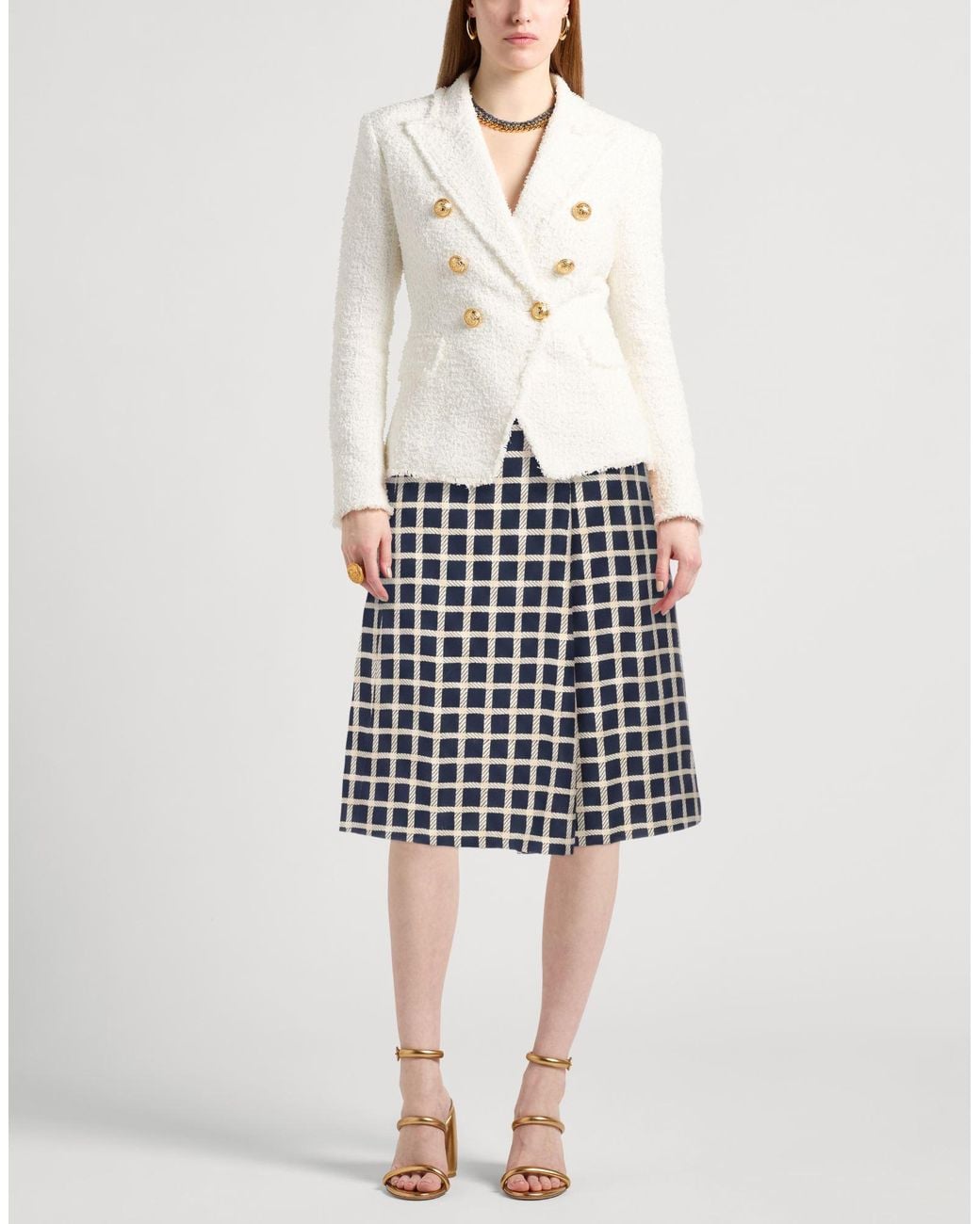 Valentino Garavani Blue Midi Skirt Wool, Cotton, Polyamide