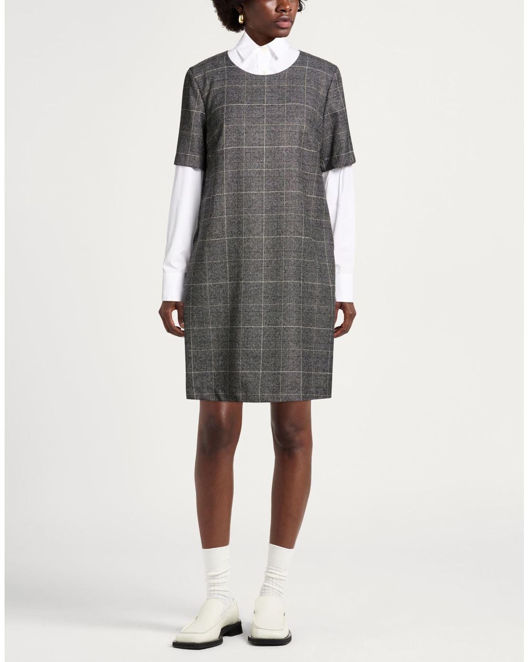 Caliban Gray Mini Dress Polyester, Polyamide, Cotton