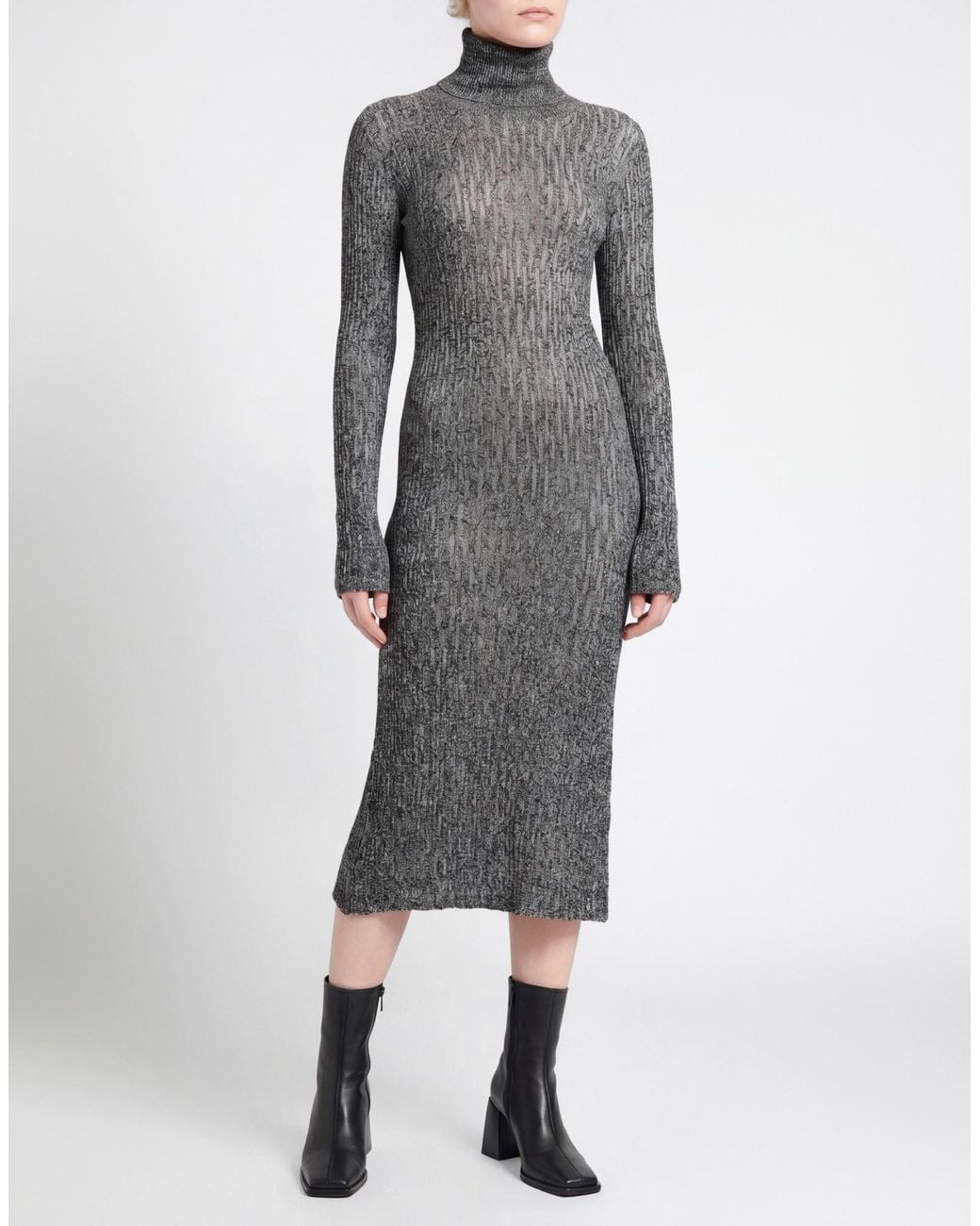 Roberto Collina Gray Midi Dress Merino Wool