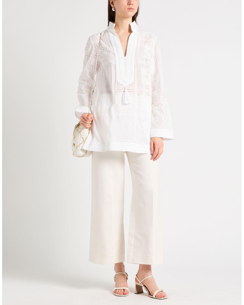 Tory Burch White 'Tory' Tunic With Embroideries And Tassel