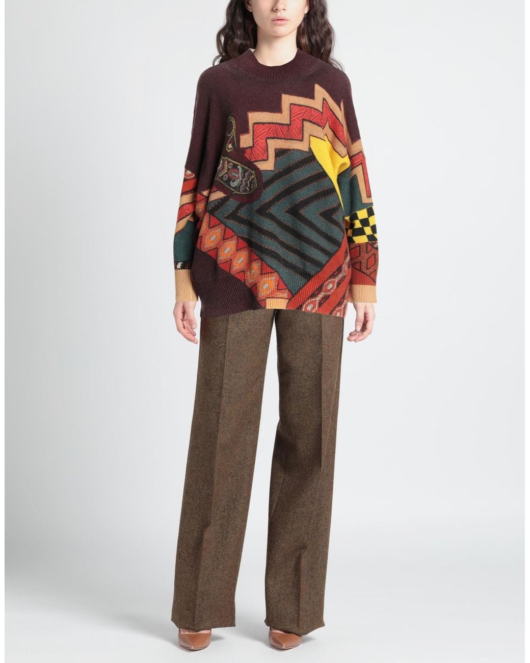 Etro Red Wool Sweater With Patchwork Print