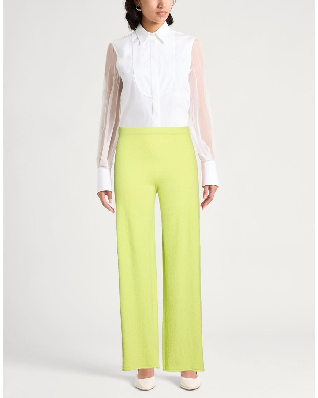 Semicouture Yellow Lime Pants Virgin Wool, Cashmere