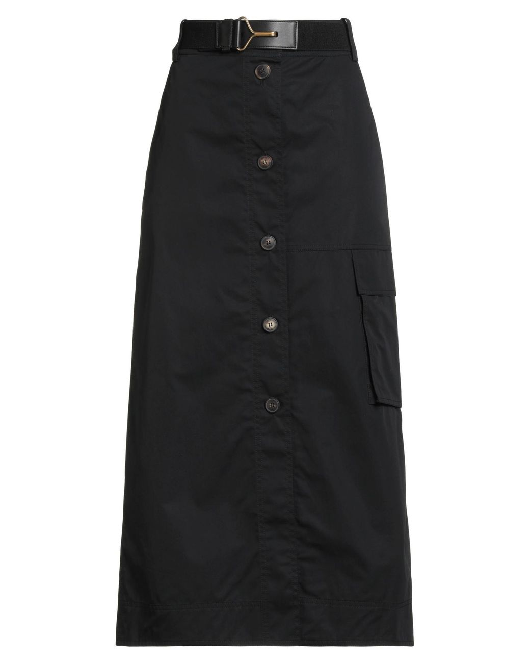 Tory Burch Black Midi Skirt Cotton, Polyester, Elastic Fibres, Cow Leather