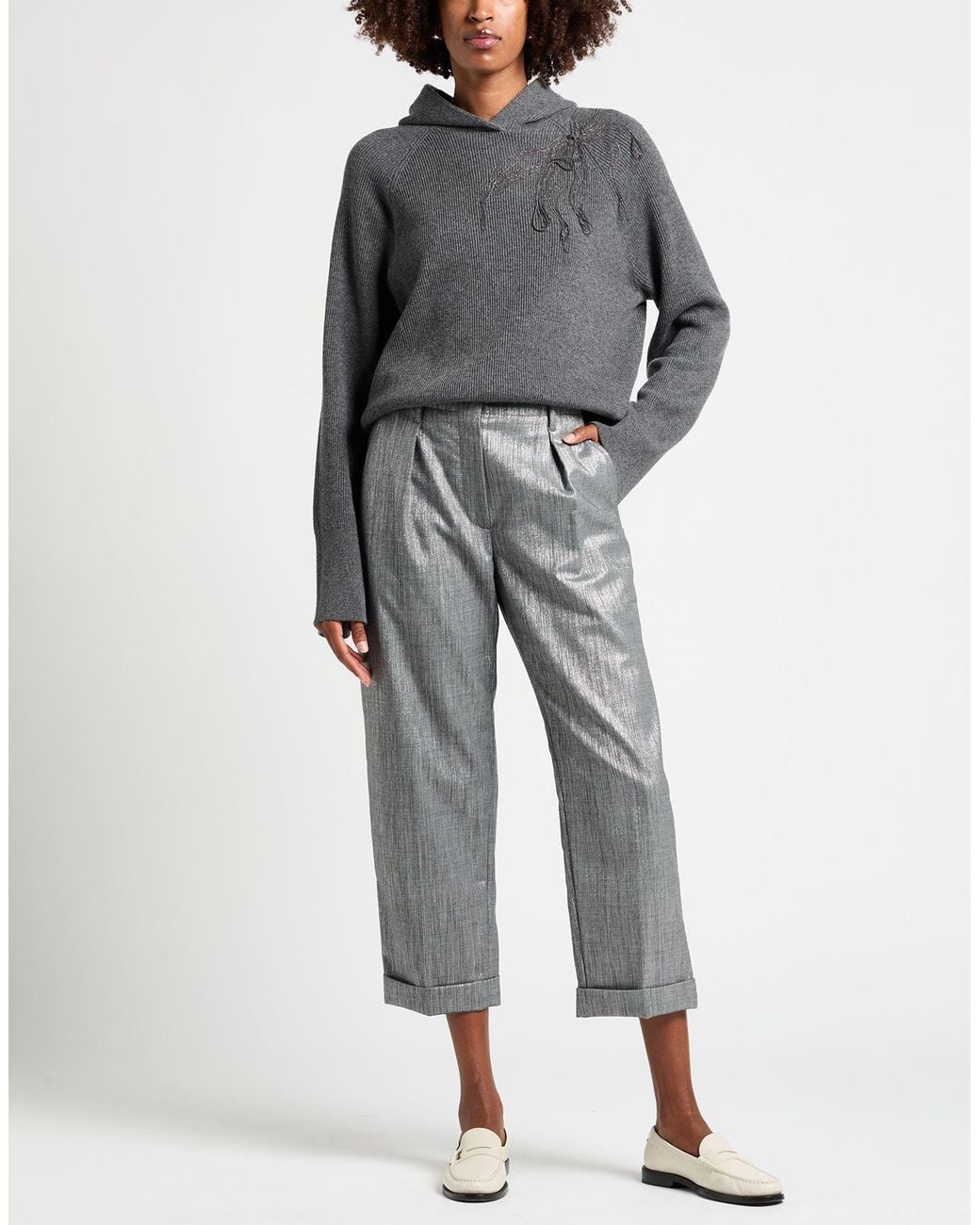 Brunello Cucinelli Gray Pants Polyester, Viscose, Virgin Wool, Metallic Fiber, Synthetic Fibers
