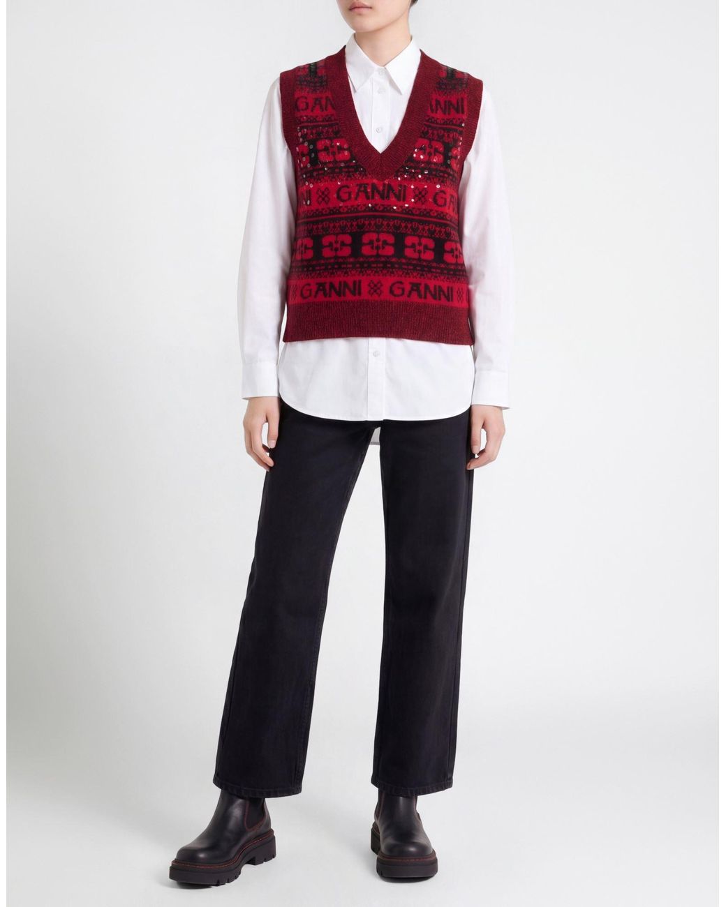 Ganni Red Sweater Wool, Recycled Wool, Polyamide