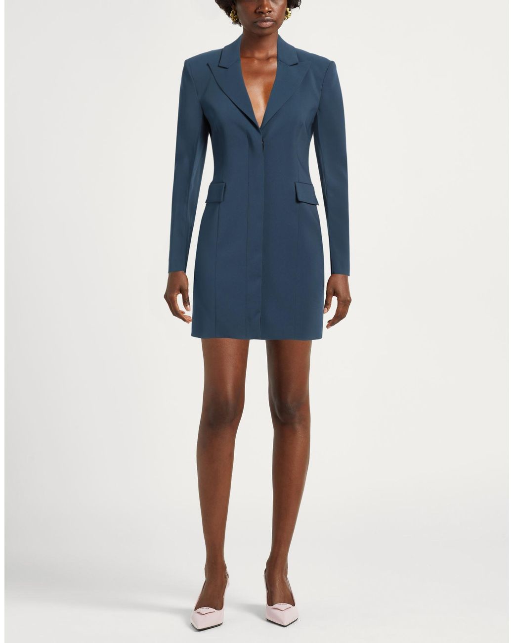 Patrizia Pepe Blue Essential Deep Mini Dress Polyester, Elastane