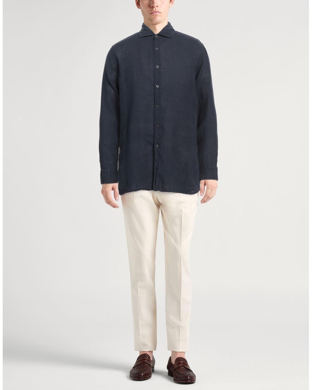 120% Lino Blue Shirt for men