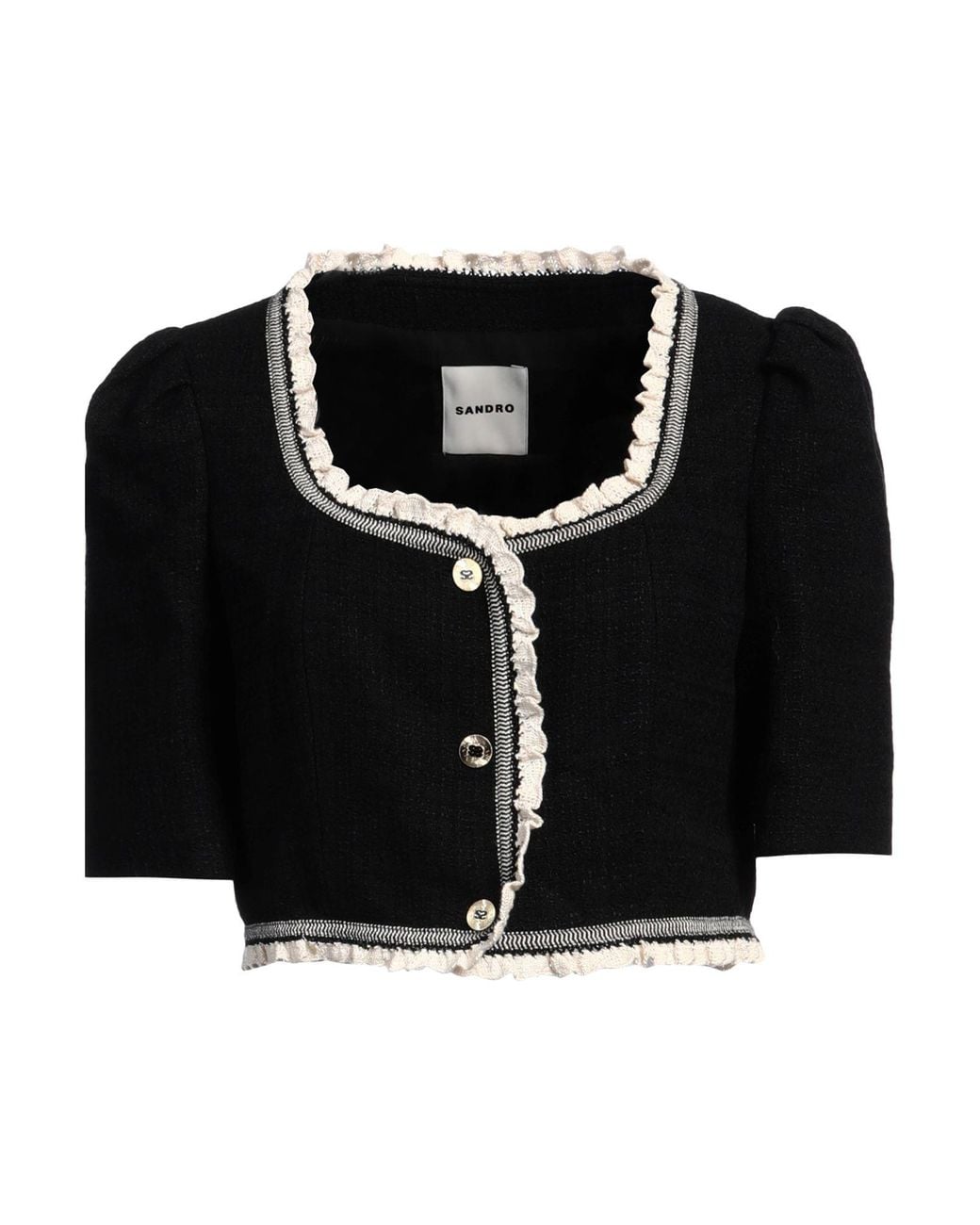 Sandro Black Jacket Cotton, Viscose, Acrylic, Polyamide, Polyester