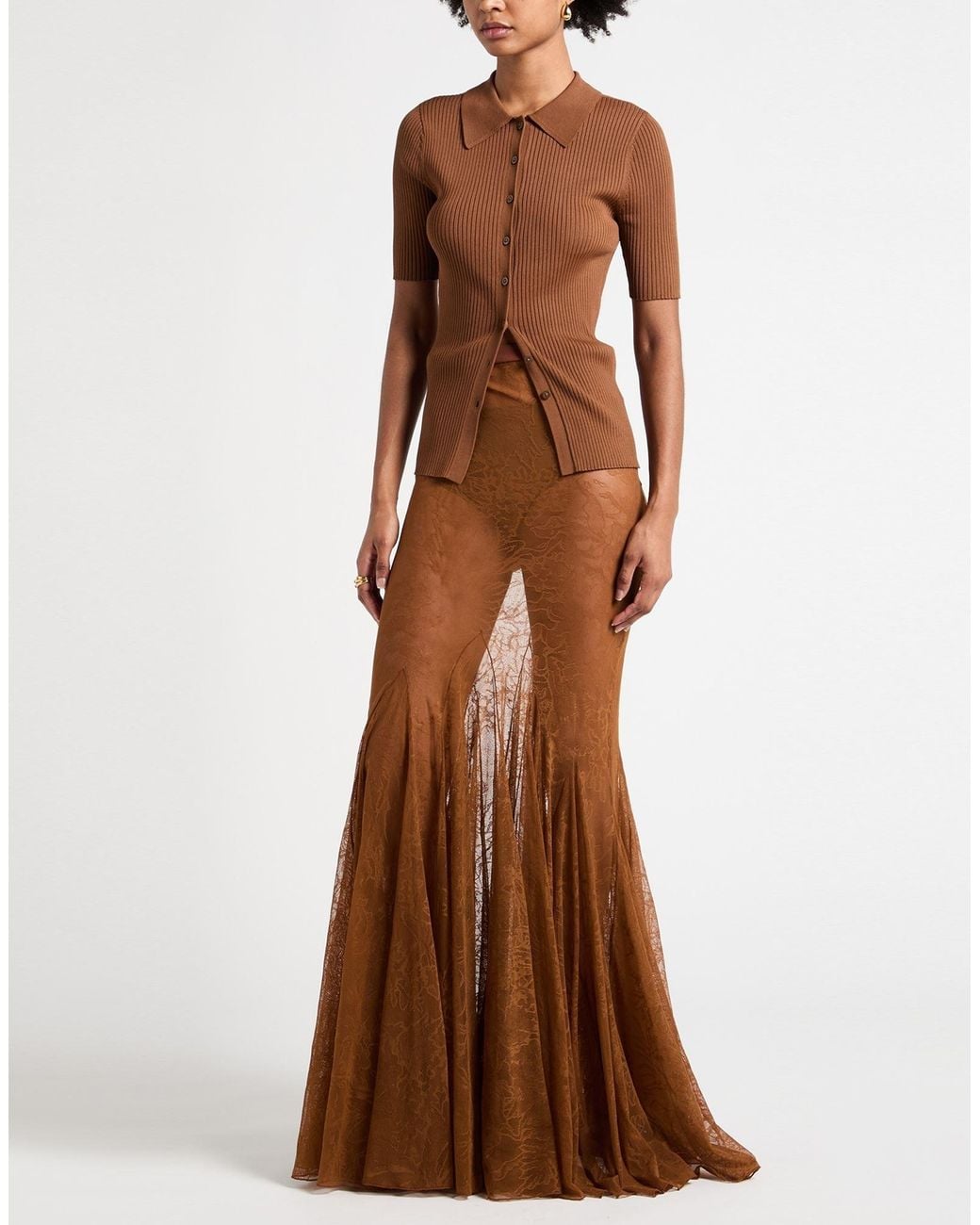 David Koma Brown Maxi Skirt Nylon, Elastane