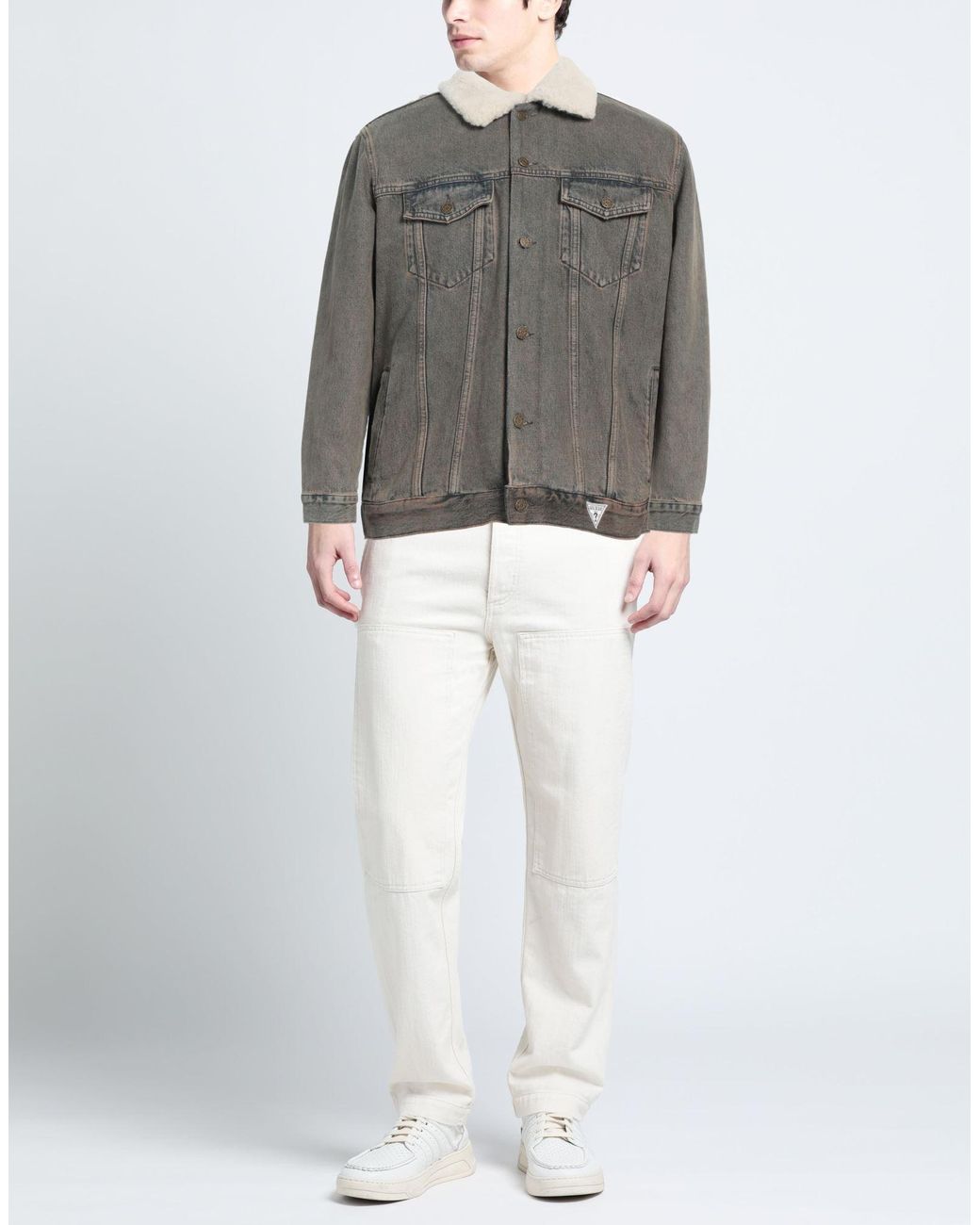 Guess Gray Denim Outerwear Cotton, Hemp for men