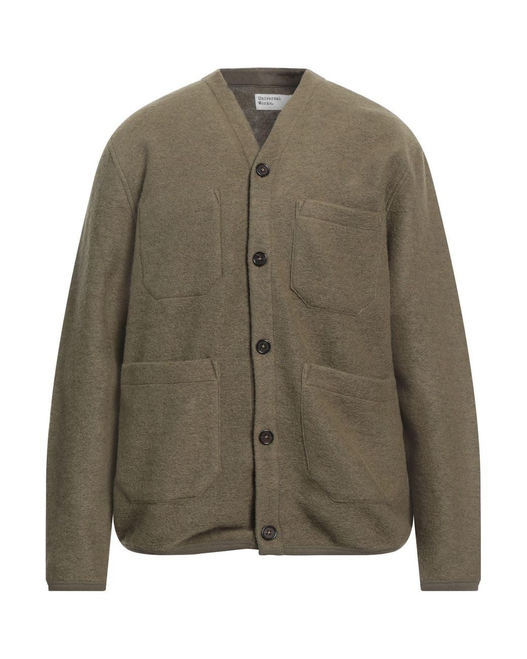 Universal Works Green Military Cardigan Wool, Polyester for men