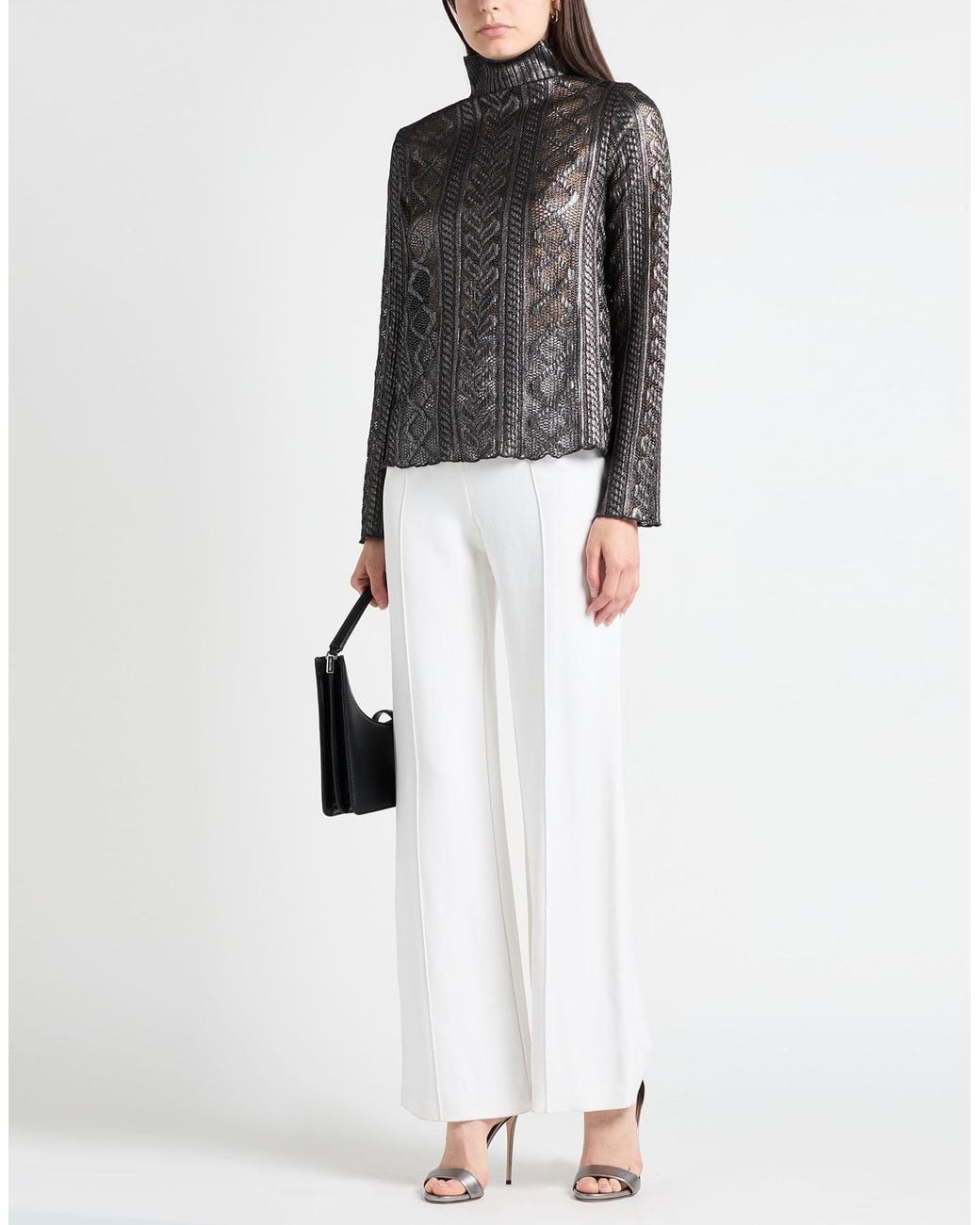 Luisa Cerano Gray Turtleneck Polyester, Elastane