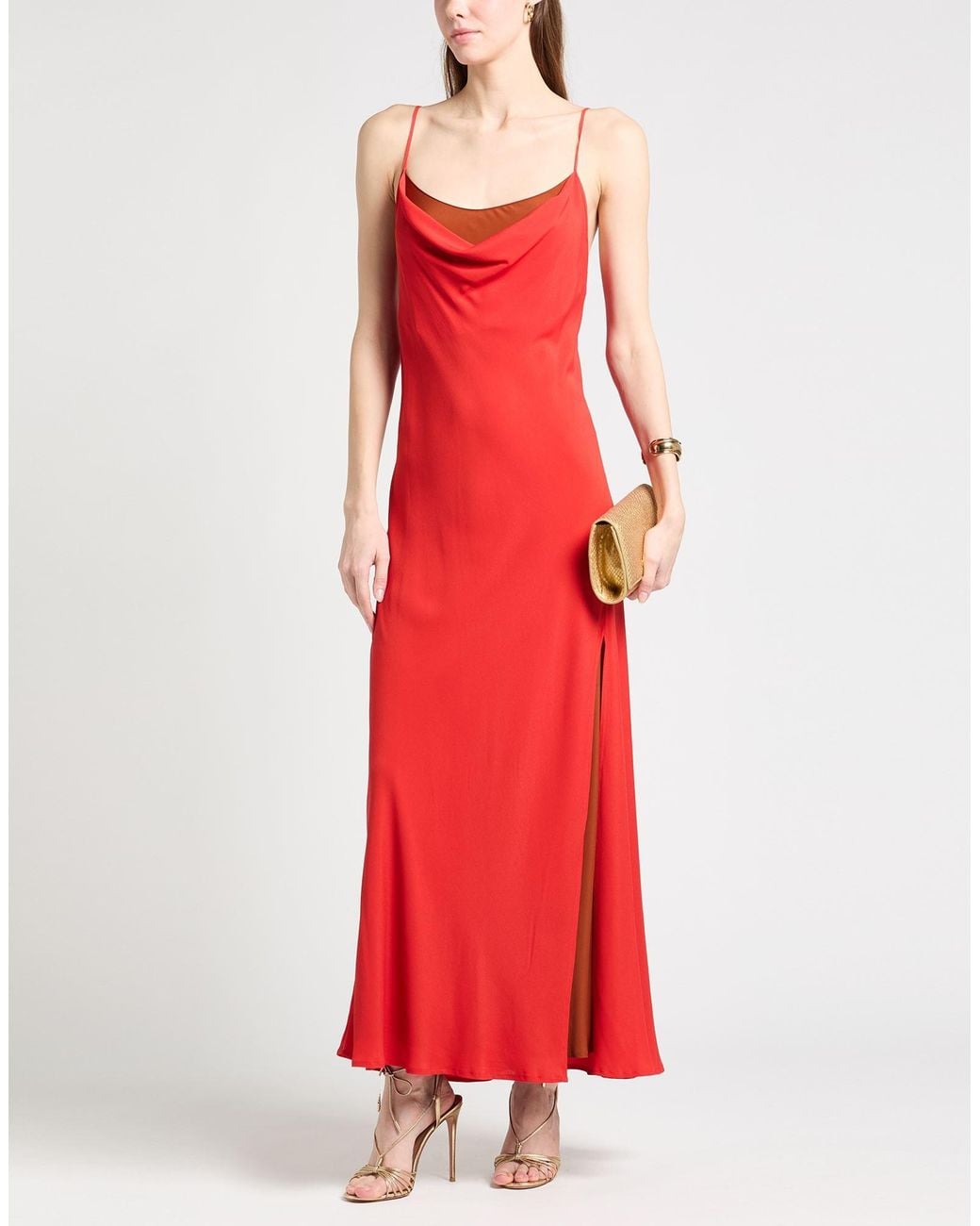 Semicouture Red Maxi Dress Acetate, Silk