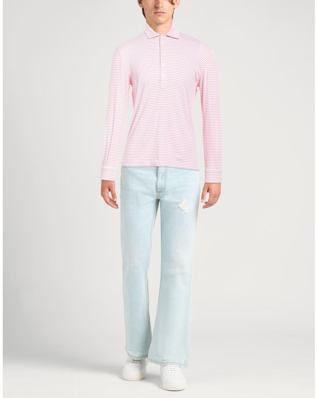 Fedeli Pink Striped Stretch Polo Shirt for men