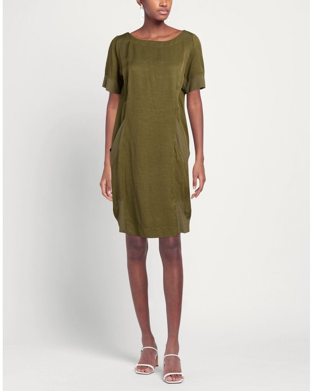 European Culture Green Khaki Mini Dress Rayon, Viscose, Cotton, Linen, Elastane
