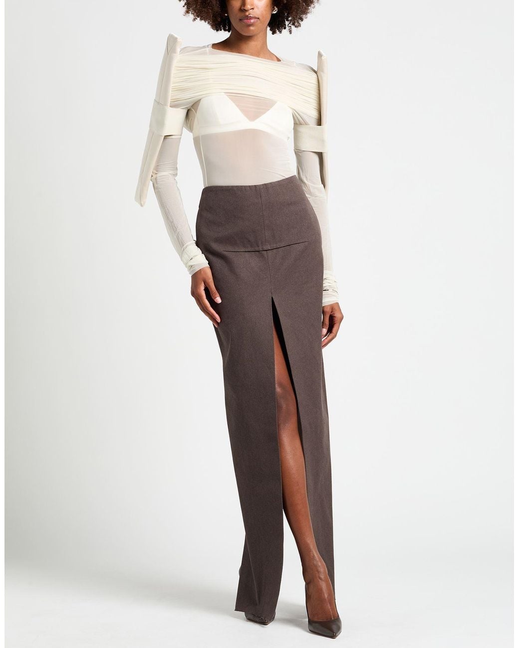 Rick Owens Brown Maxi Skirt Cotton, Polyurethane