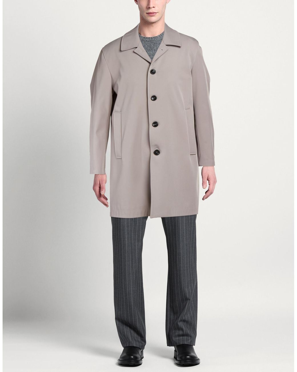 OVER/D Gray Overcoat & Trench Coat Polyester, Elastane for men