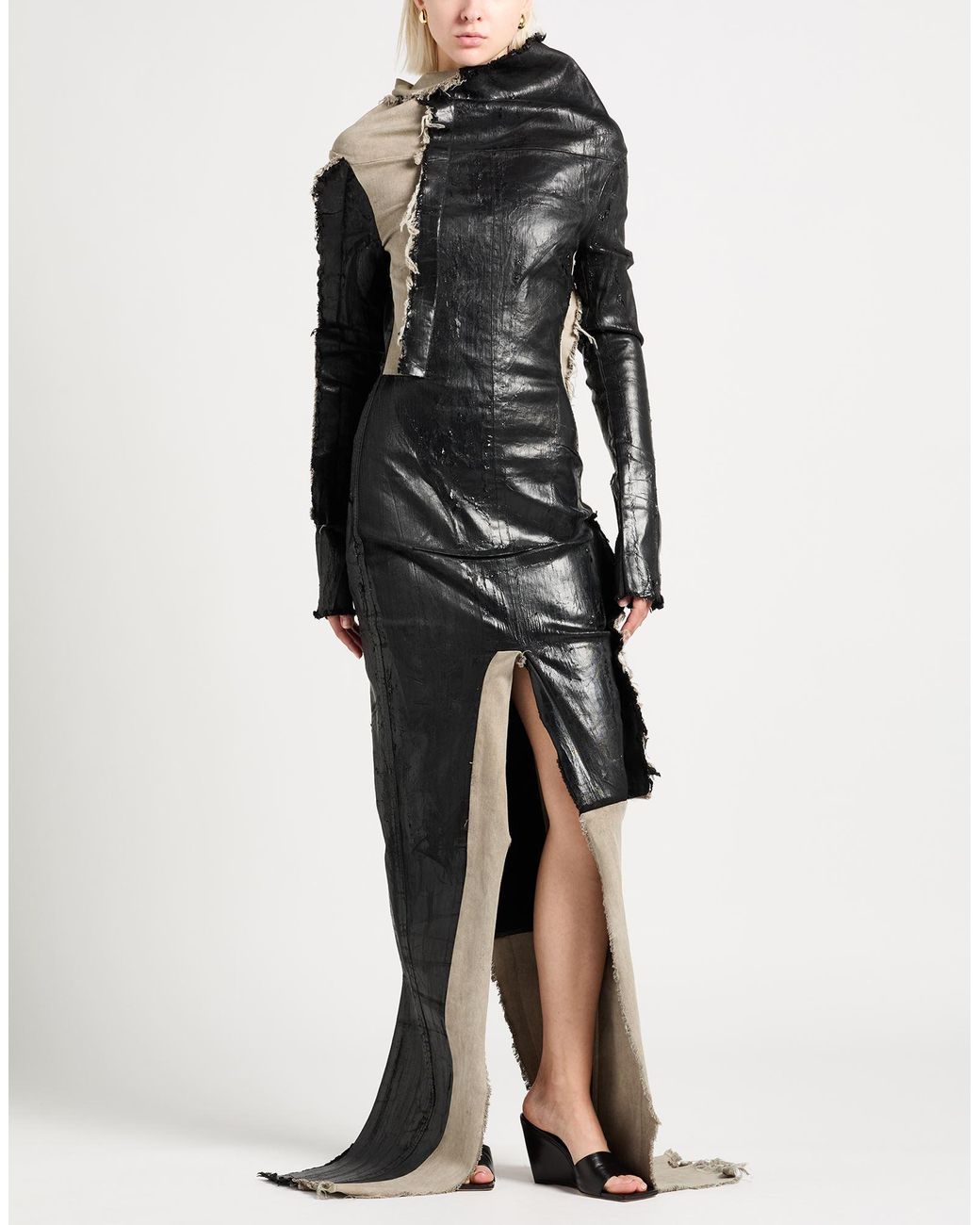 Rick Owens Black Maxi Dress Cotton, Elastomultiester, Natural Rubber