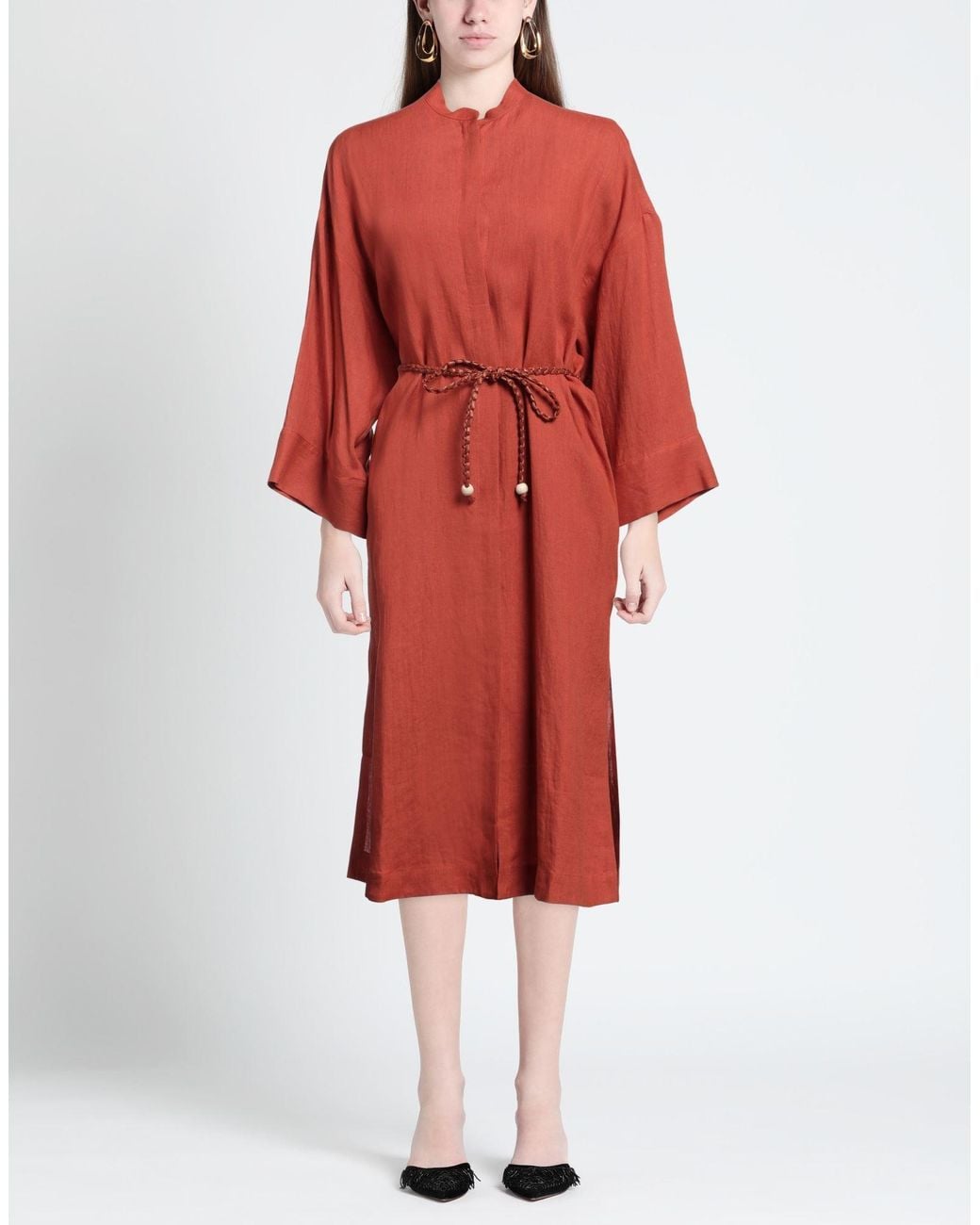 Niu Red Midi Dress Linen