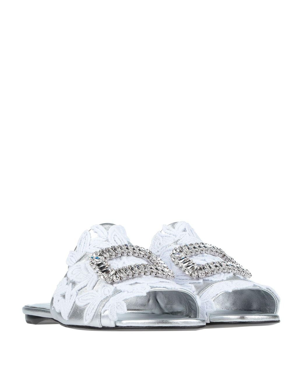 Roger Vivier White Sandals Leather, Textile Fibers