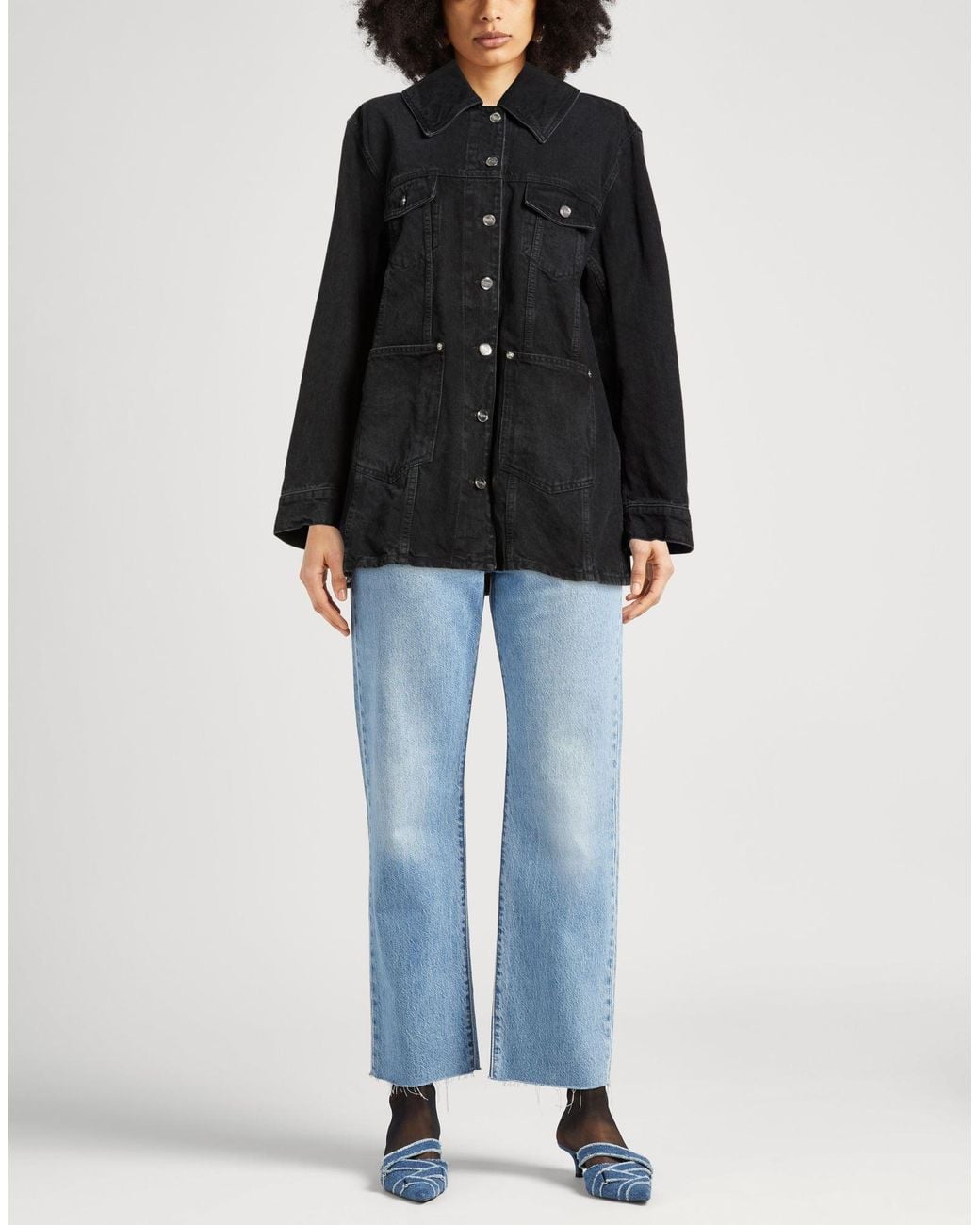 Ganni Black Denim Outerwear Organic Cotton, Recycled Cotton
