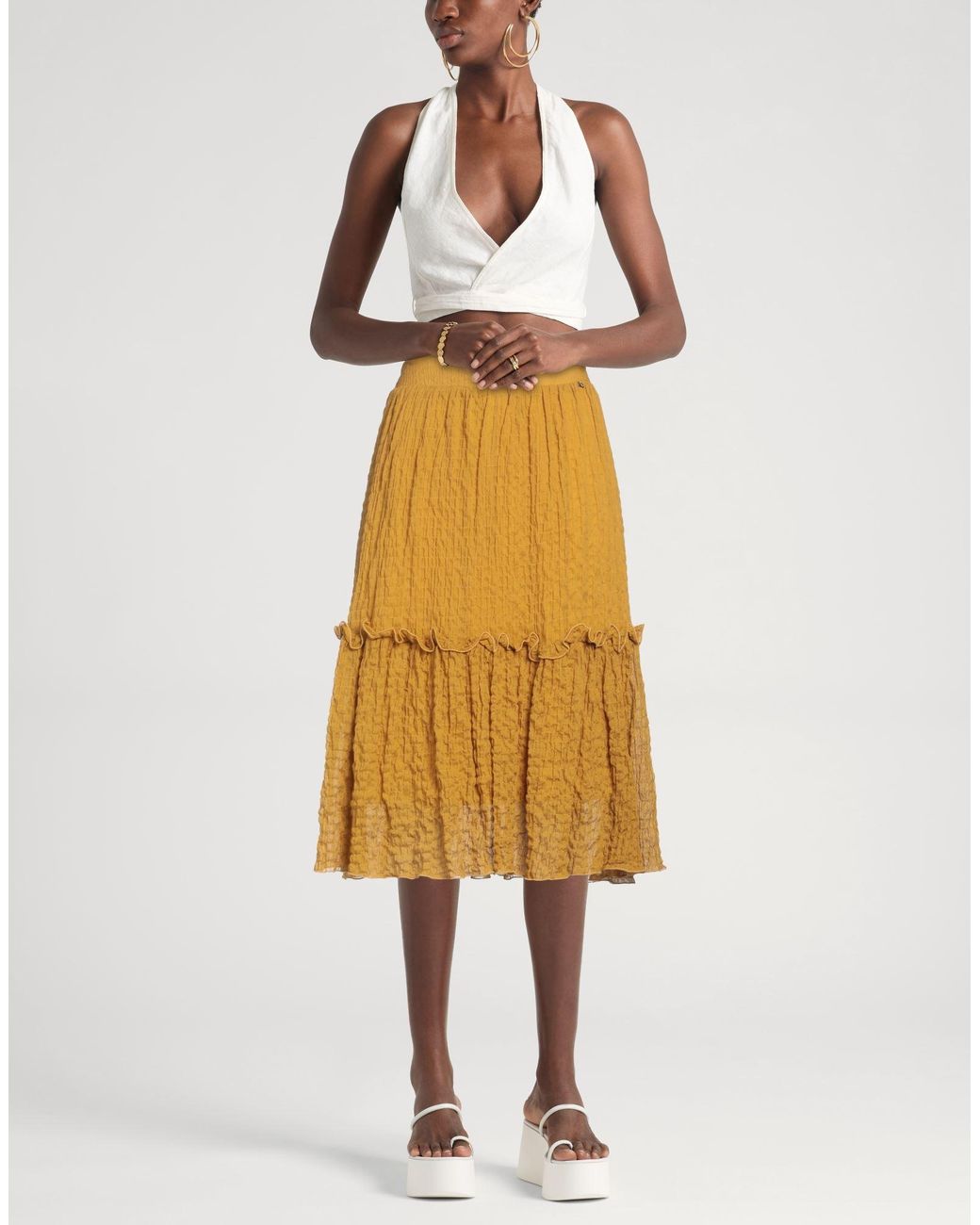 Kocca Yellow Midi Skirt Cotton, Elastane