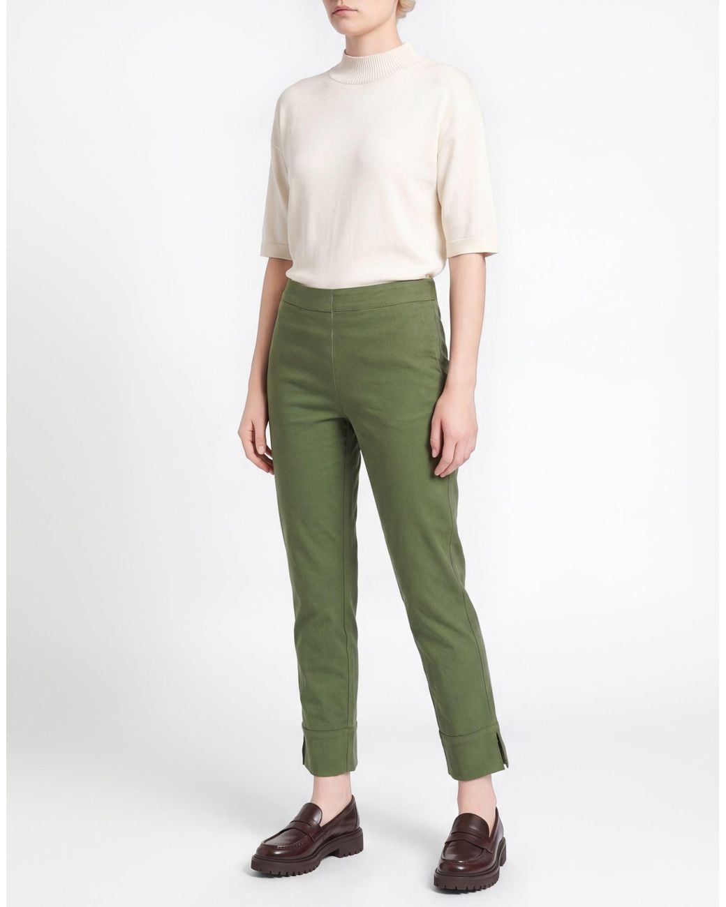 120% Lino Green Military Pants Linen, Cotton, Elastane
