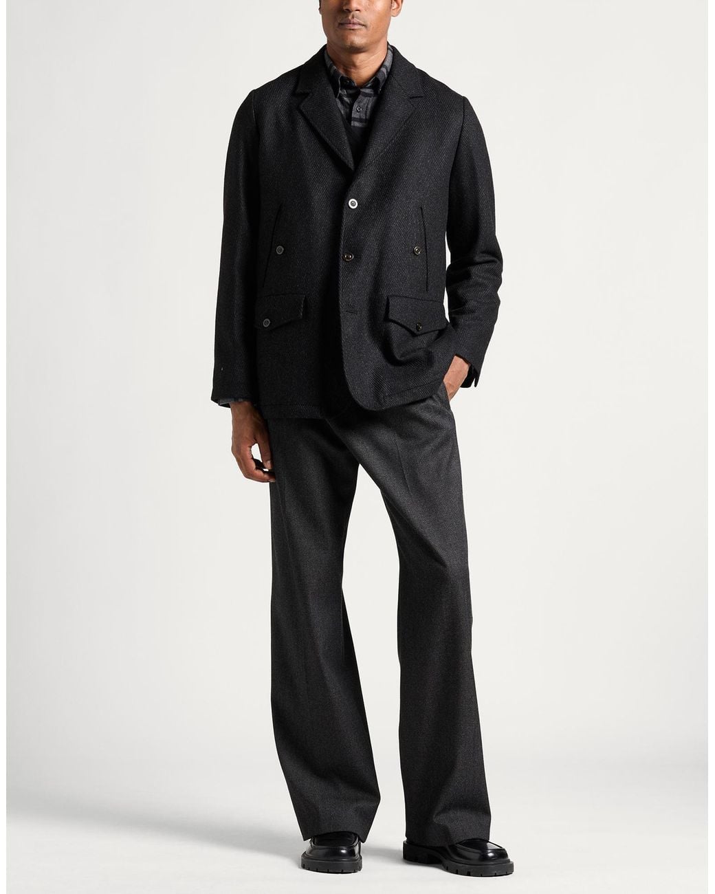 Boglioli Black Charcoal Coat Wool, Polyamide, Cashmere for men