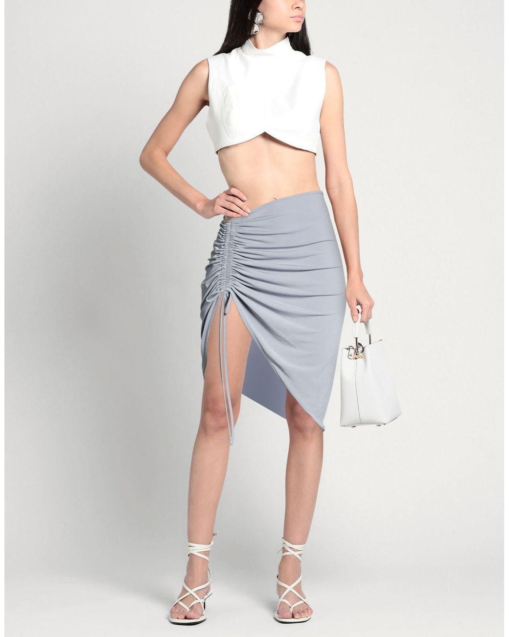 Babylon White Midi Skirt Polyester, Elastane