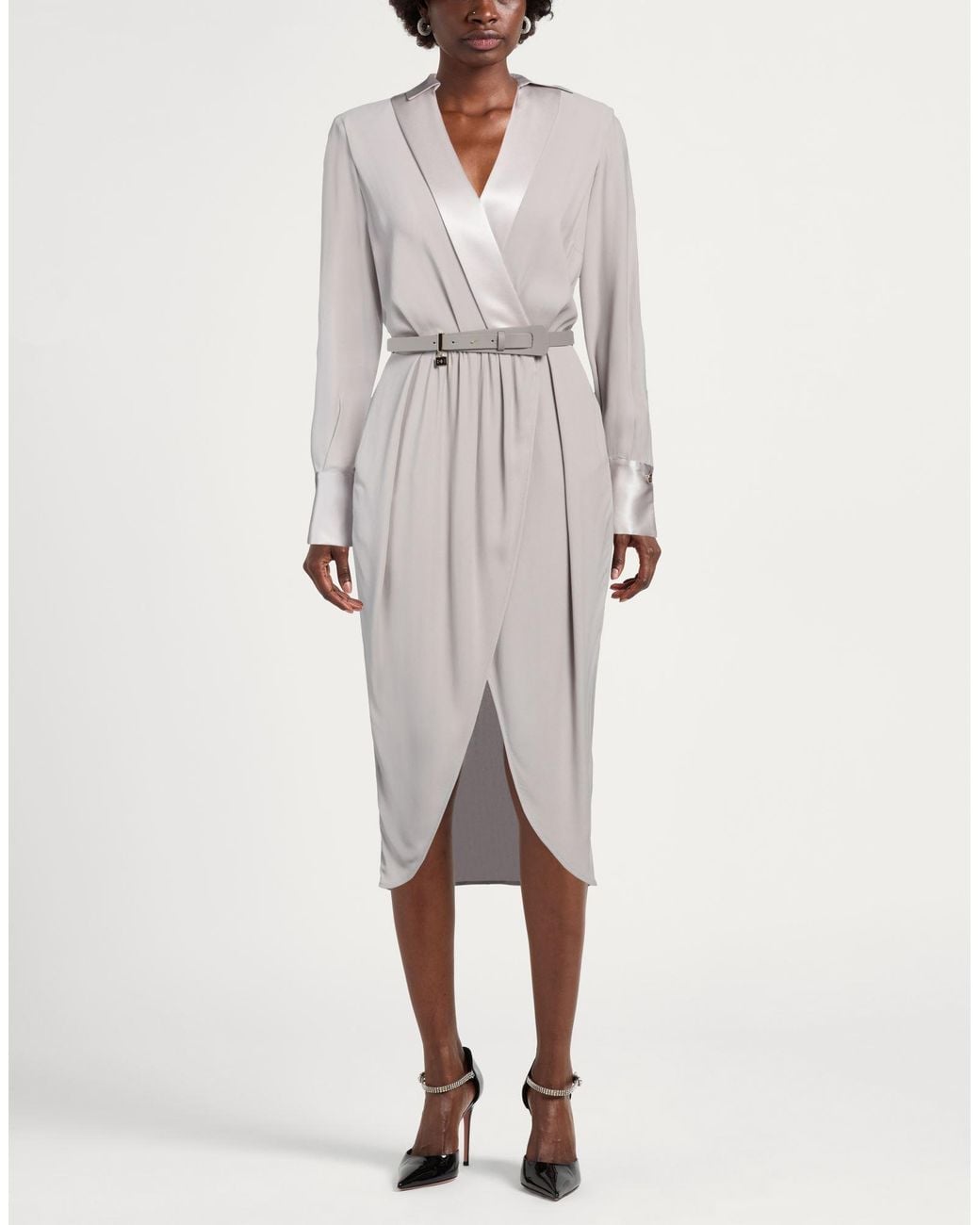 Elisabetta Franchi Gray Light Midi Dress Viscose