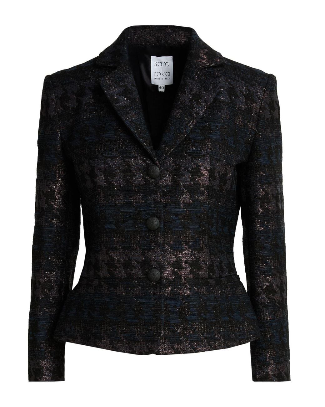 Sara Roka Black Blazer Cotton, Acrylic, Wool, Polyamide, Polyester