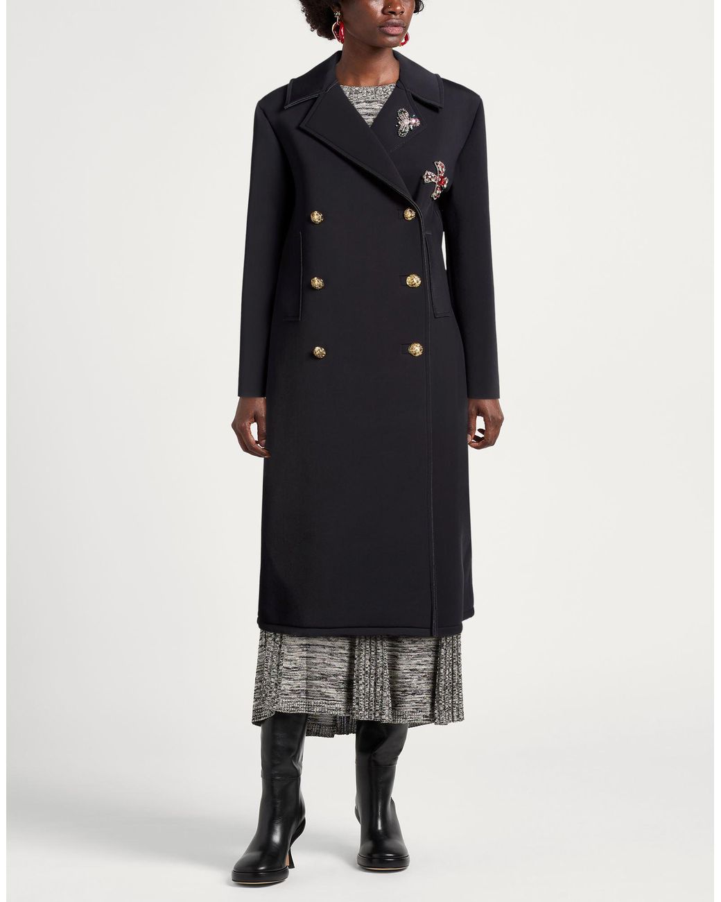 La Fille Des Fleurs Black Overcoat & Trench Coat Polyamide, Elastane