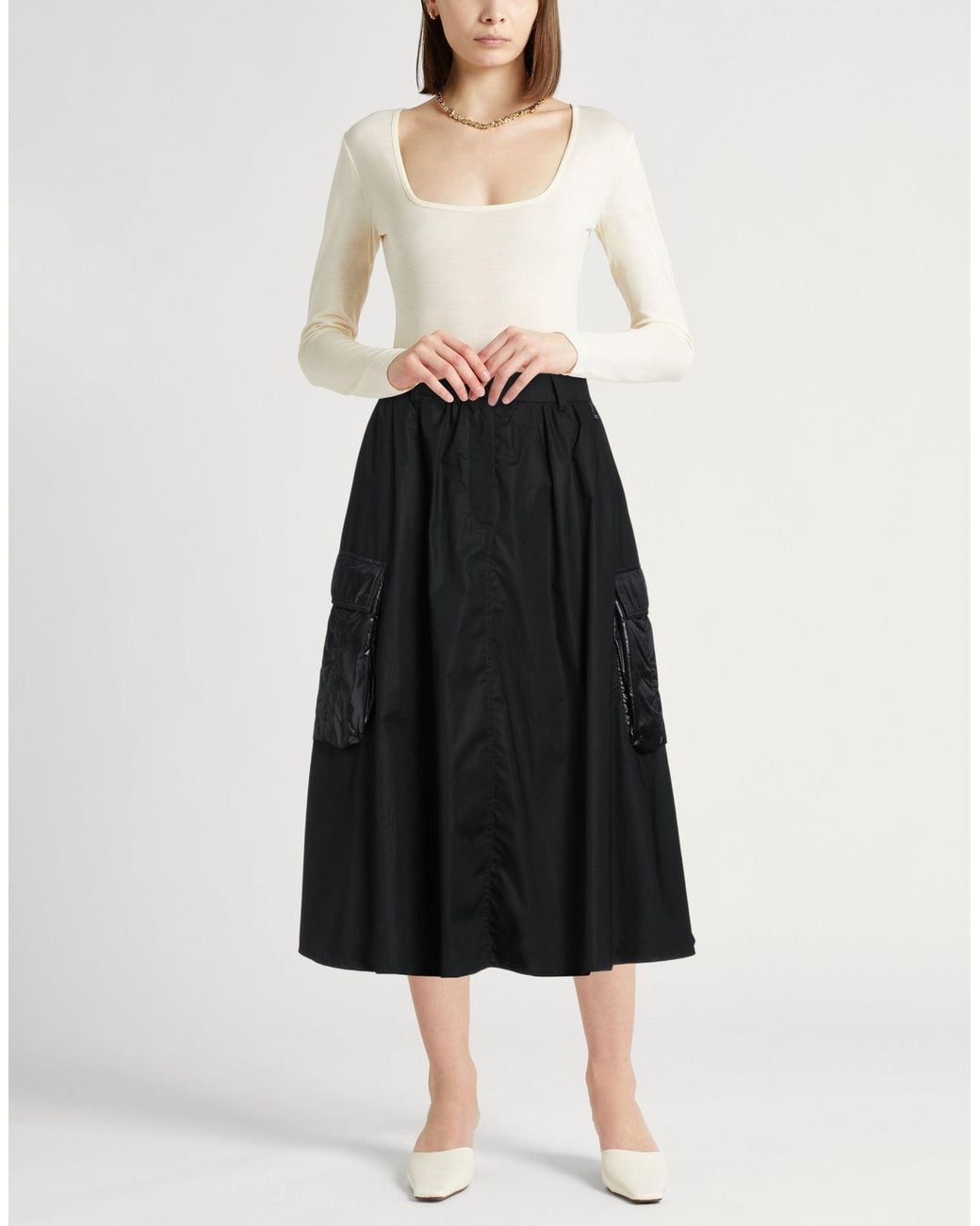 Herno Black Midi Skirt Cotton, Elastane, Polyamide, Polyester