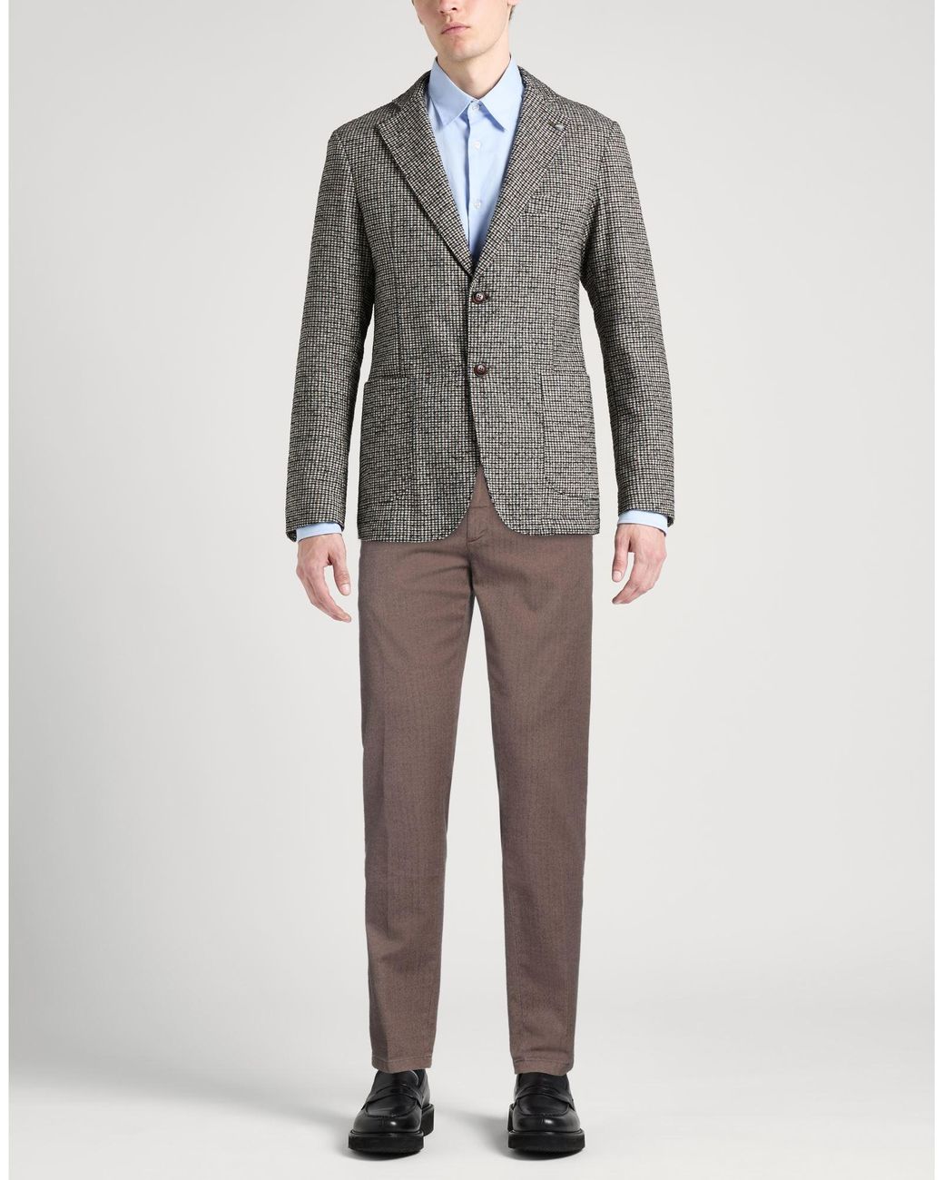 Siviglia Brown Herringbone Tapered Slim-Fit Chino Pants for men