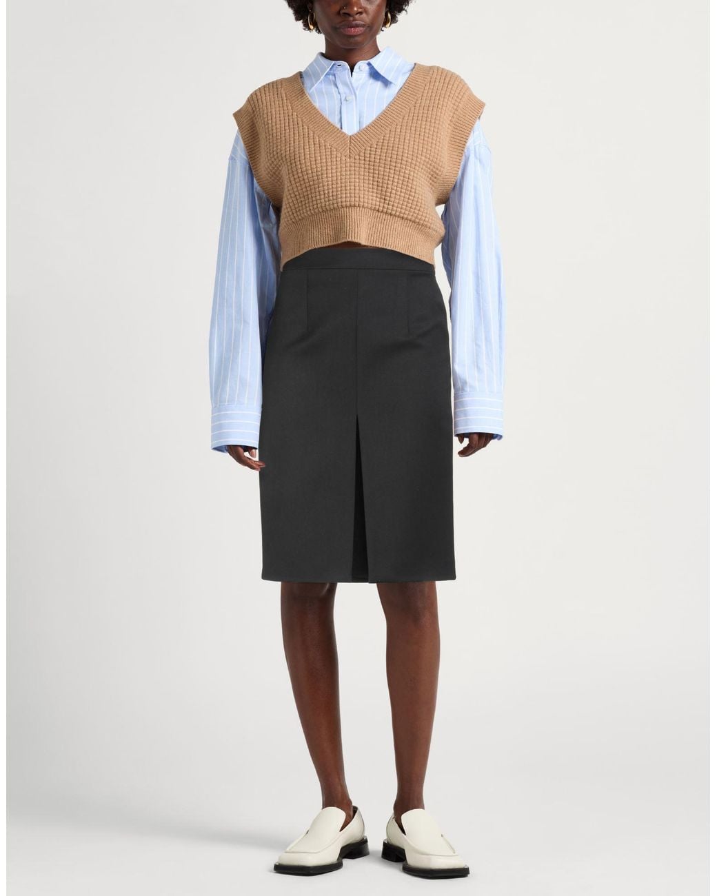 Nineminutes Black Midi Skirt Polyester, Viscose, Elastane