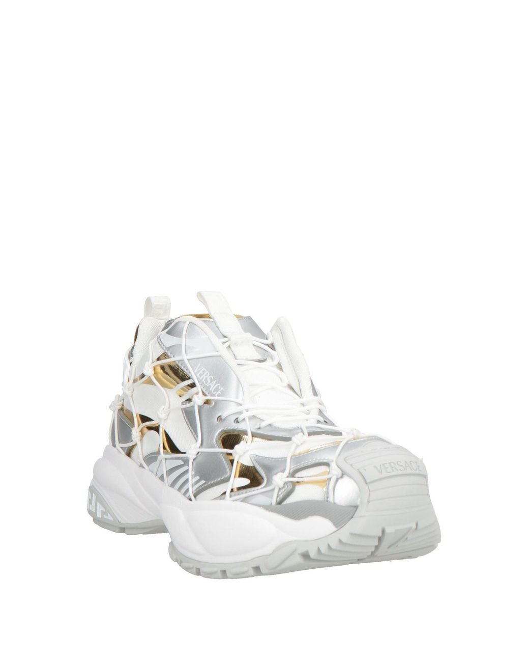 Versace White Sneakers Leather, Textile Fibers for men