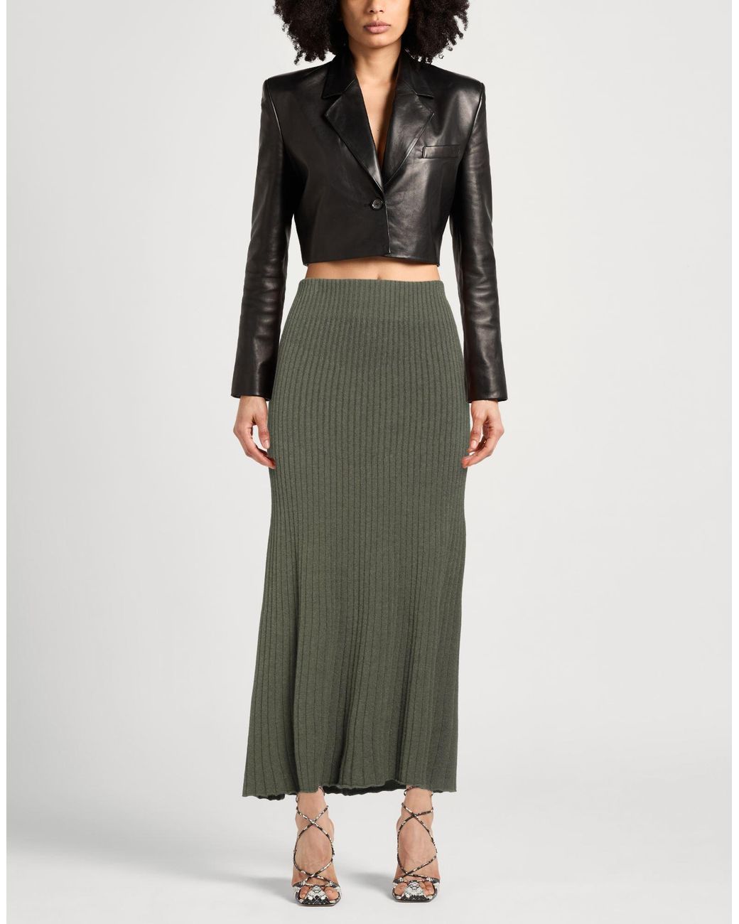Caractere Green Military Midi Skirt Viscose, Polyester, Polyamide