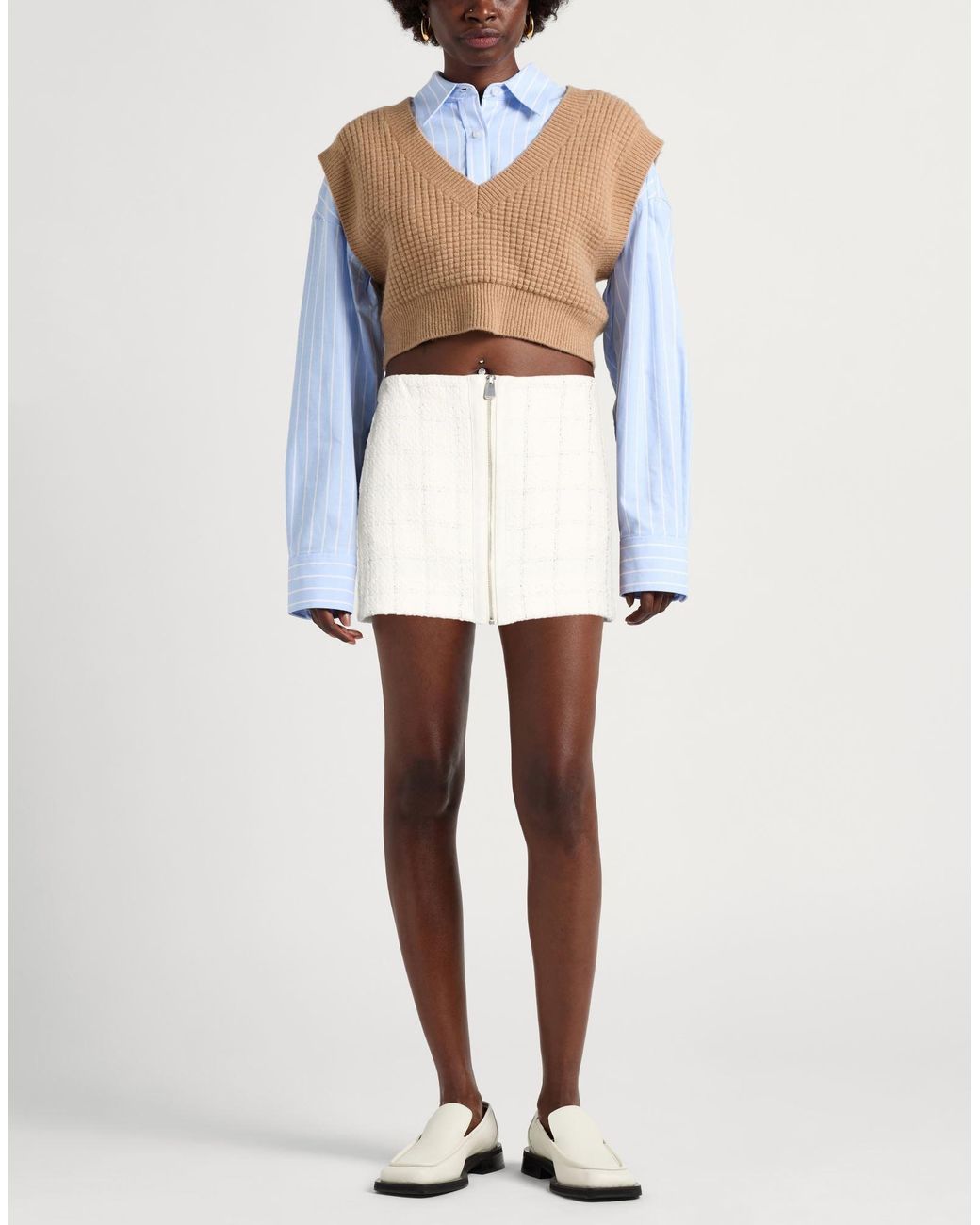 Pinko White Mini Skirt Cotton, Polyester, Metal Fiber, Viscose