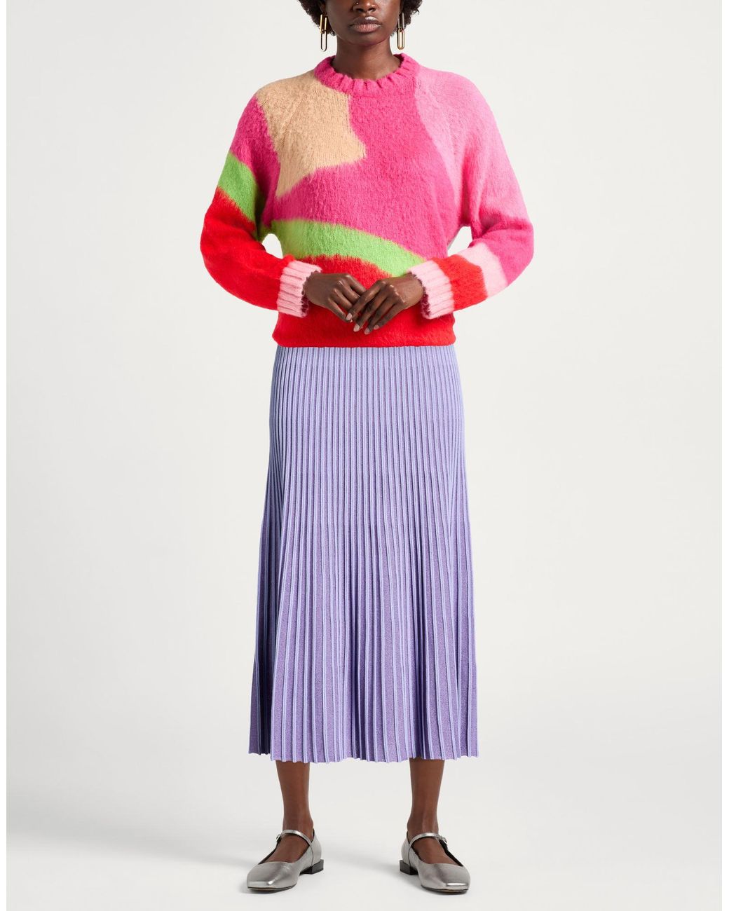 Karl Lagerfeld Purple Lilac Midi Skirt Viscose, Nylon, Metallic Fiber, Elastane