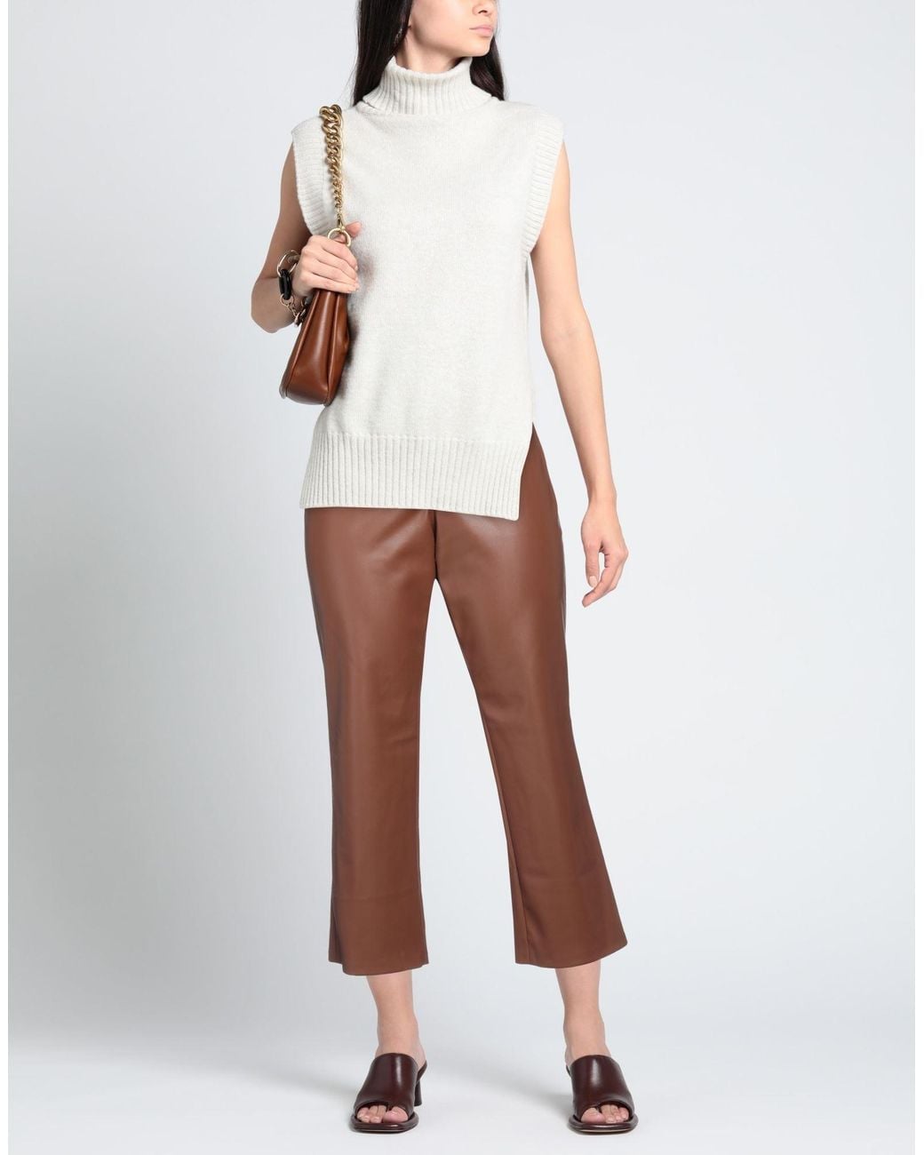 Semicouture Brown Pants Polyurethane, Polyester