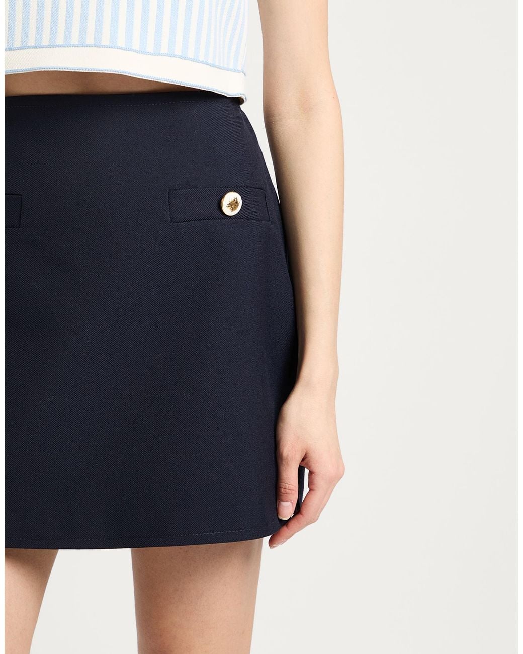 Sandro Blue Midnight Mini Skirt Virgin Wool, Polyester
