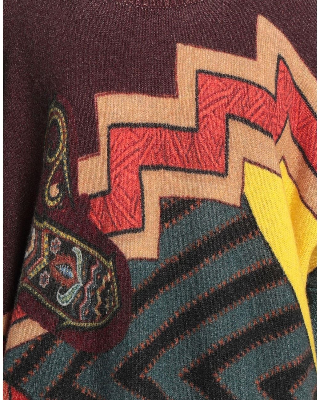 Etro Red Wool Sweater With Patchwork Print