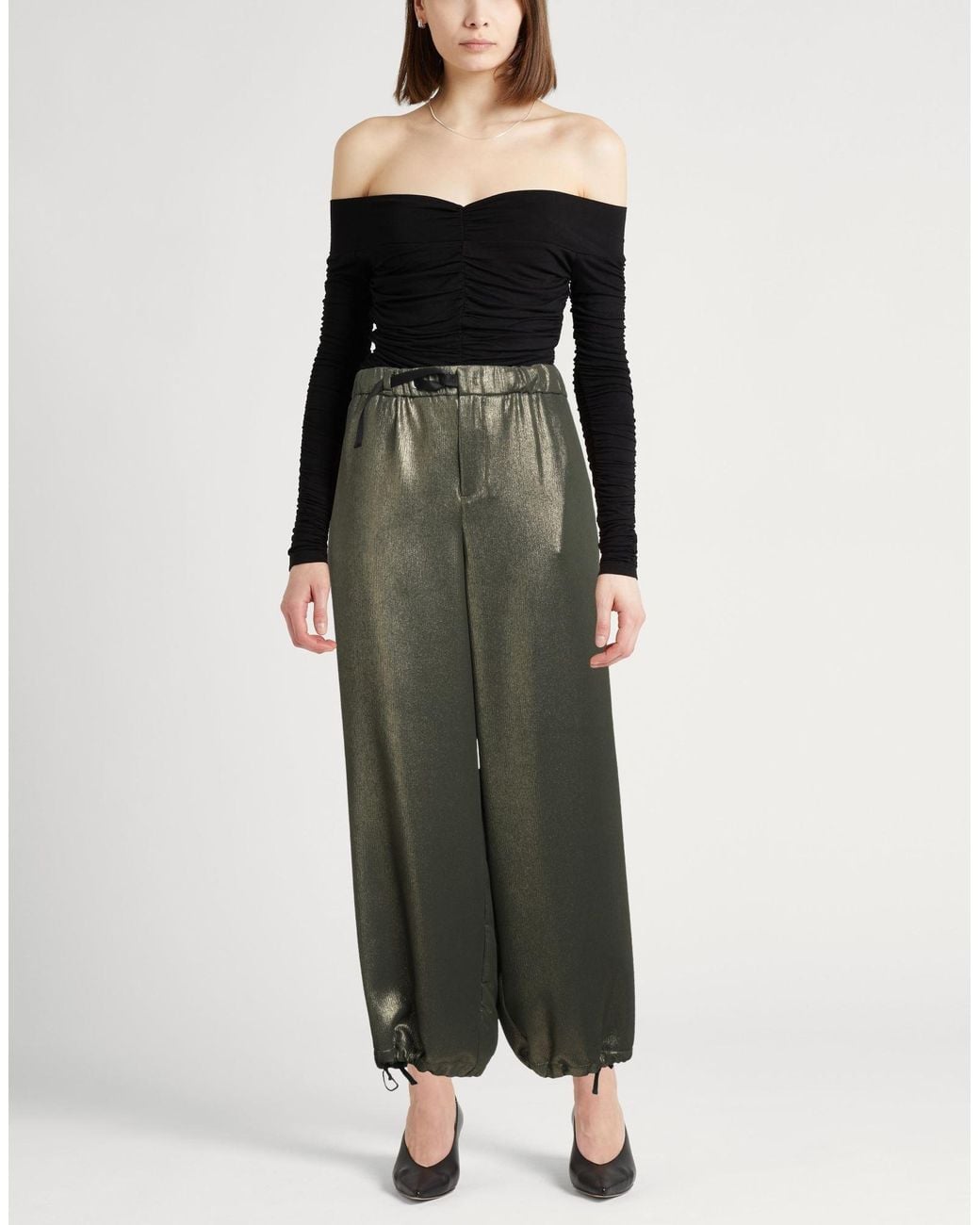 White Sand Green Pants Polyester, Elastane