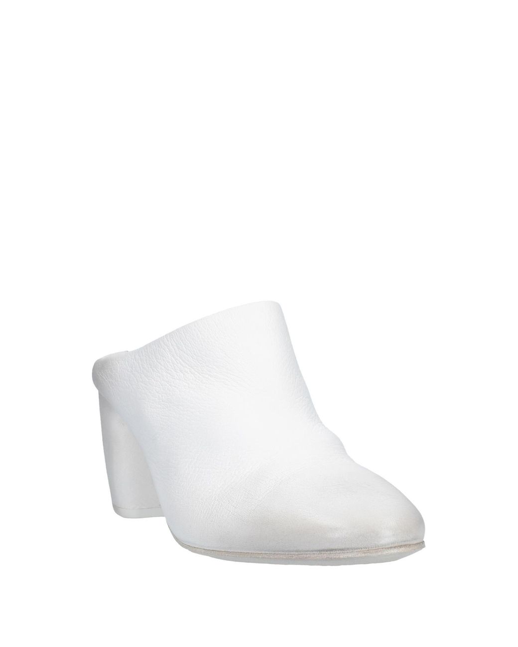 Leather Block Heeled Mules in White 