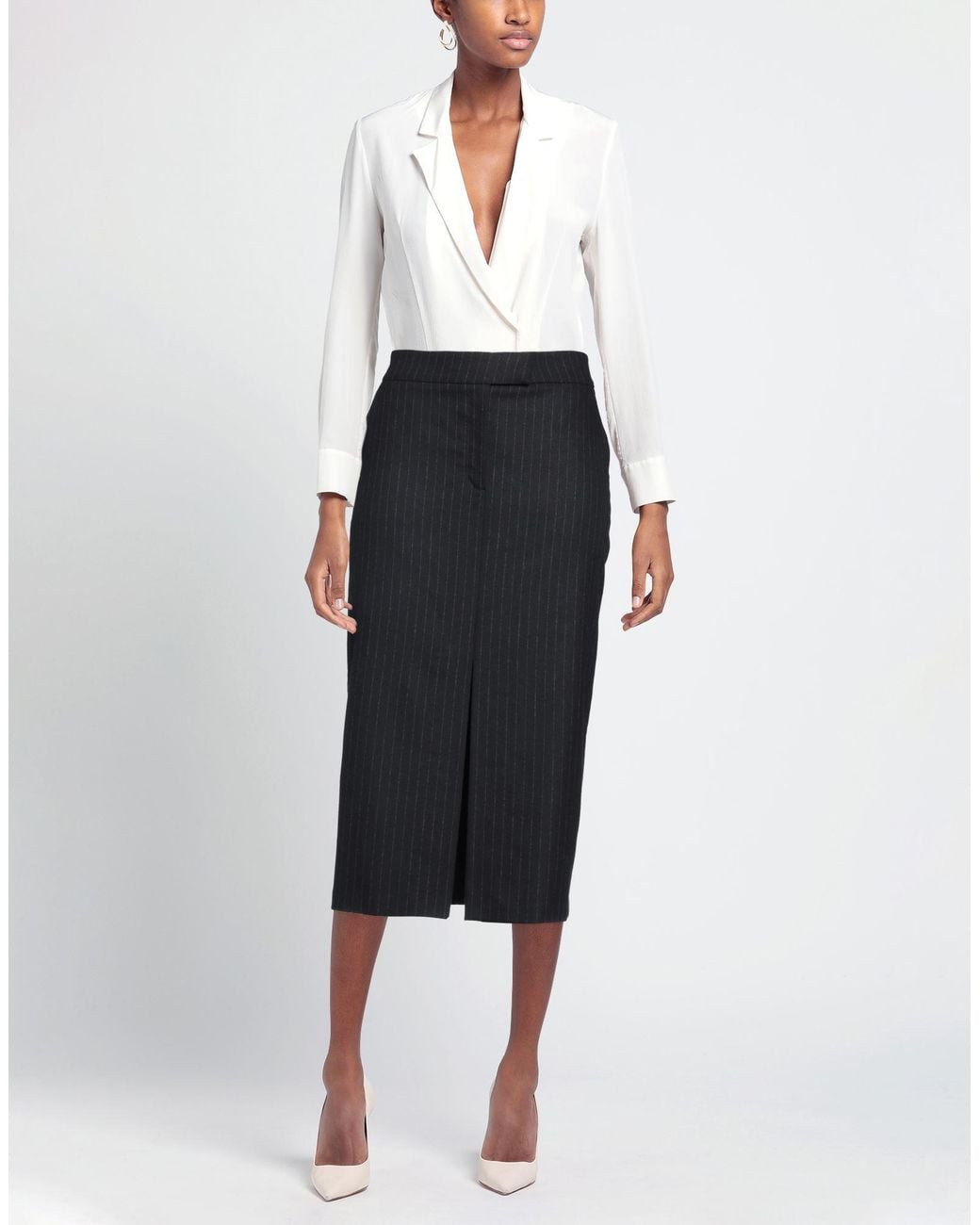 Cambio Black Midnight Midi Skirt Wool, Polyester, Viscose, Polyamide, Elastane