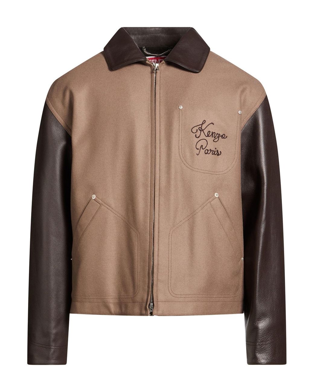 KENZO Brown Jacket Virgin Wool, Polyamide, Cow Leather for men