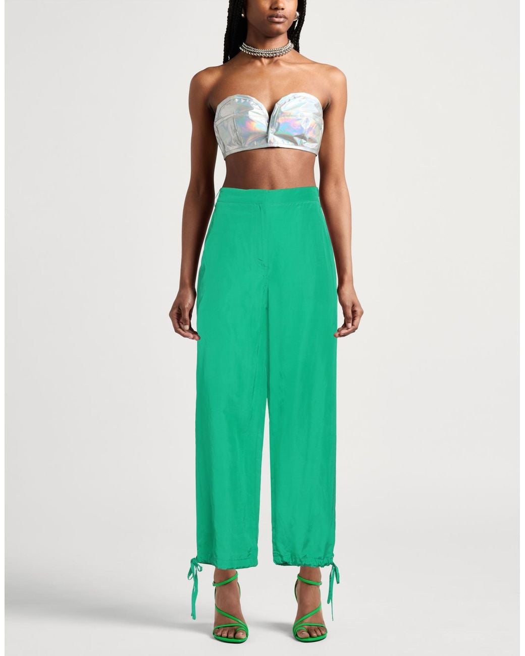 MSGM Green Pants Viscose, Linen